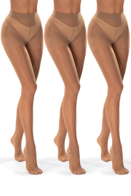 Vivisence Women's Tights 40 DEN 3-Pack With Reinforced Toe Area And Marked Panties Part Comfortable Fit Perfect For Everyday Wear, daino beige