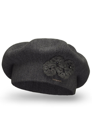 Vivisence Béret Élégant Avec Fleur Pour Femme Chaud Accessoire Automne Hiver 7006, gris foncé