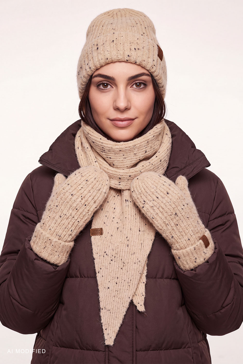 Vivisence women's ribbed beanie with turn-up soft warm hat, carmel