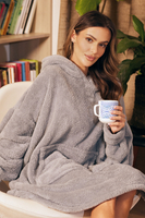 Vivisence Damen Bademantel Kapuze Plüsch Oversize Bequem, grau
