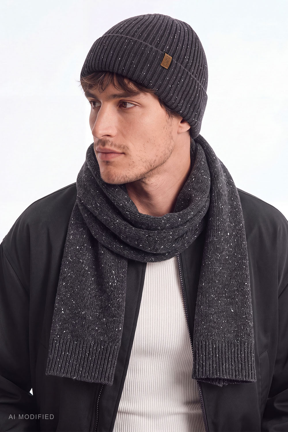 Vivisence Herren Beanie Mütze Merinowolle Seide Wintermütze, dunkelgrau