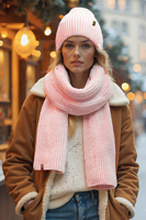 Vivisence Femme Ensemble Bonnet Echarpe Hiver Laine Merinos Douce Chaleur, rose