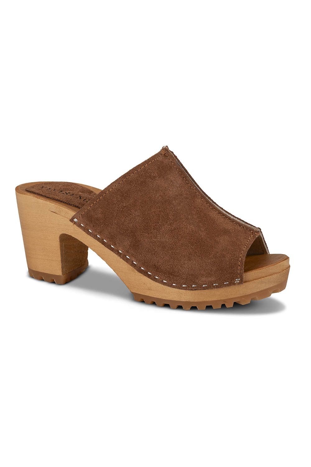 Vivisence Damen Clogs aus Wildleder, Holzsohle, bequeme Pantoletten mit Absatz für Alltag und Büro, hellbraun