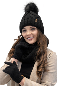 VIVISENCE Wintermütze mit Bommel Damen Warmes Ideal Für Kalte Wintertage 7014, schwarz