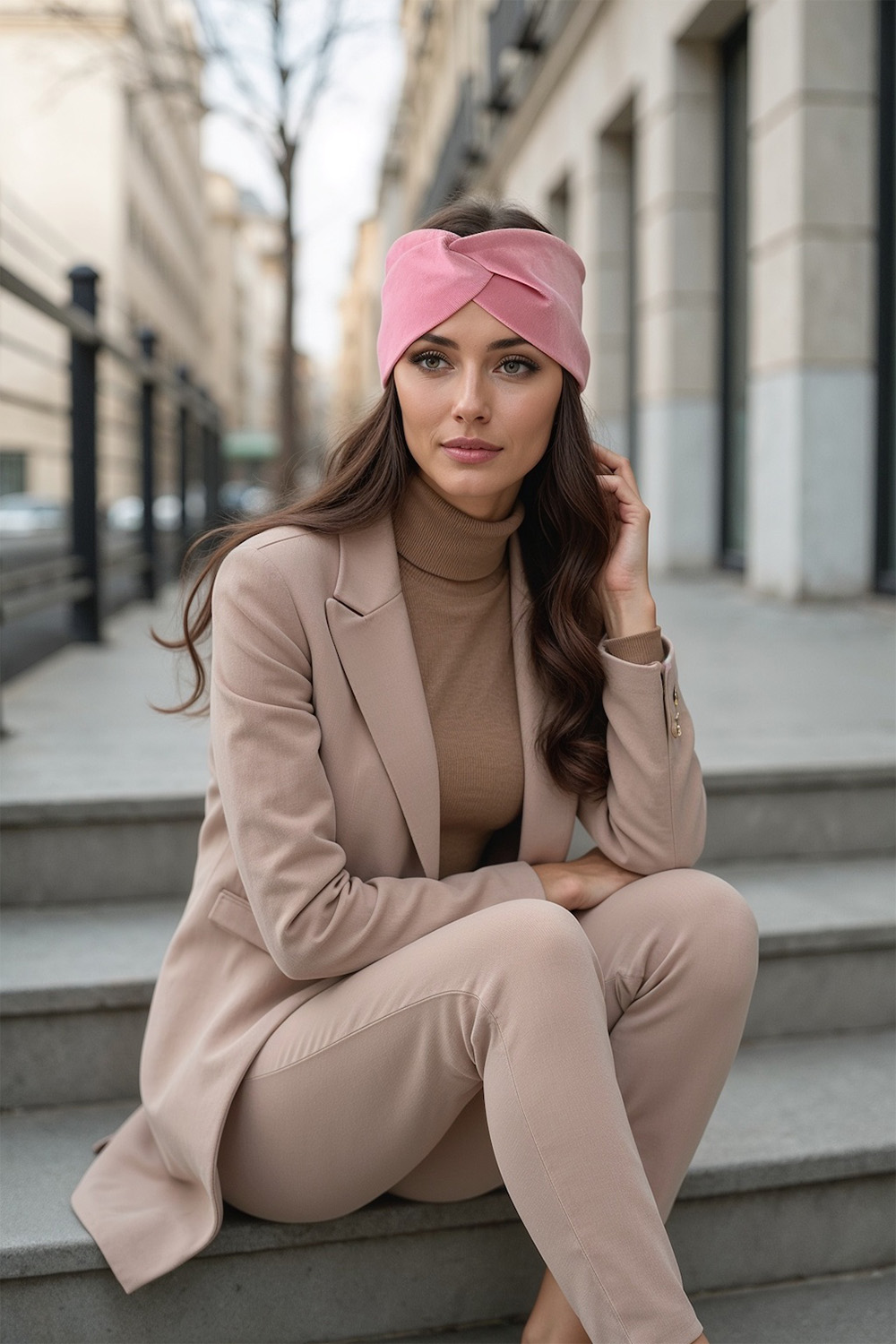 Vivisence Bandeau Femme Hiver Automne Chaud Couvre-chefs d'hiver Confortable Élégant Accessoire Cheveux Entrelacé Devant Tricot Extensible Idéal Journées Froides, rose