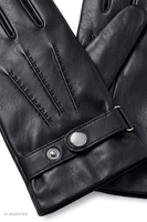 Vivisence men's leather gloves with adjustable wrist strap, black