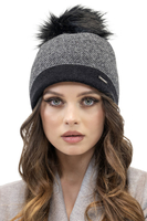 Vivisence Bonnet À Pompon Femme Tricoté Motif Pied-De-Poule Subtil 7095, pied-de-poule noir