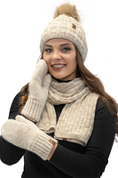 Vivisence Pom Pom Hat For Women Fleece Lined Knitted Winter Style 7015, beige