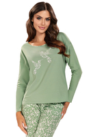 Vivisence Dame Schlafanzug 2-teiliges Set Pyjama Bluse Hose Gemustert 2025, Grün