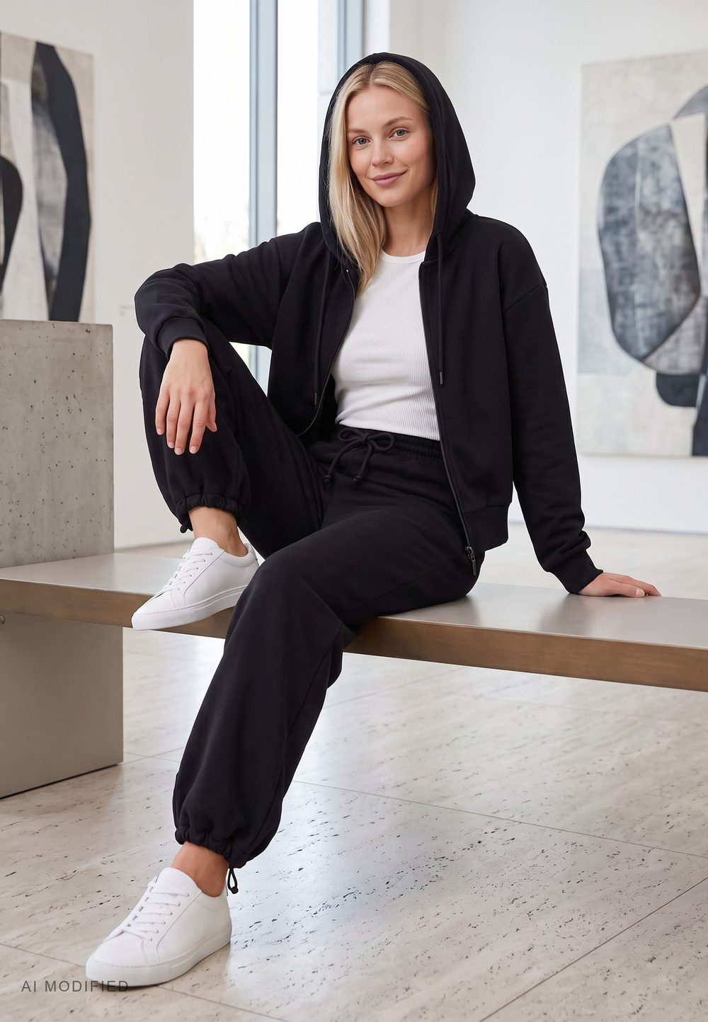 Vivisence ensemble détente coton survêtement femme zippé, noir