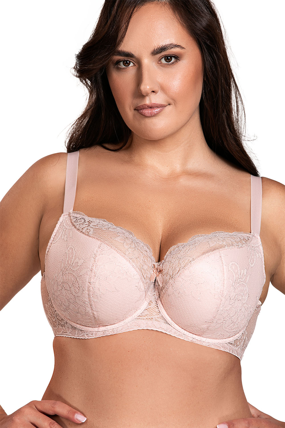 Vivisence Underwired Bra Semi Padded Half-Padded Cups Floral Lace Adjustable Straps, pink