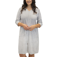Vivisence Robe with Pockets Cotton Zipper Closure Comfortable To Wear At Home 5027, grey