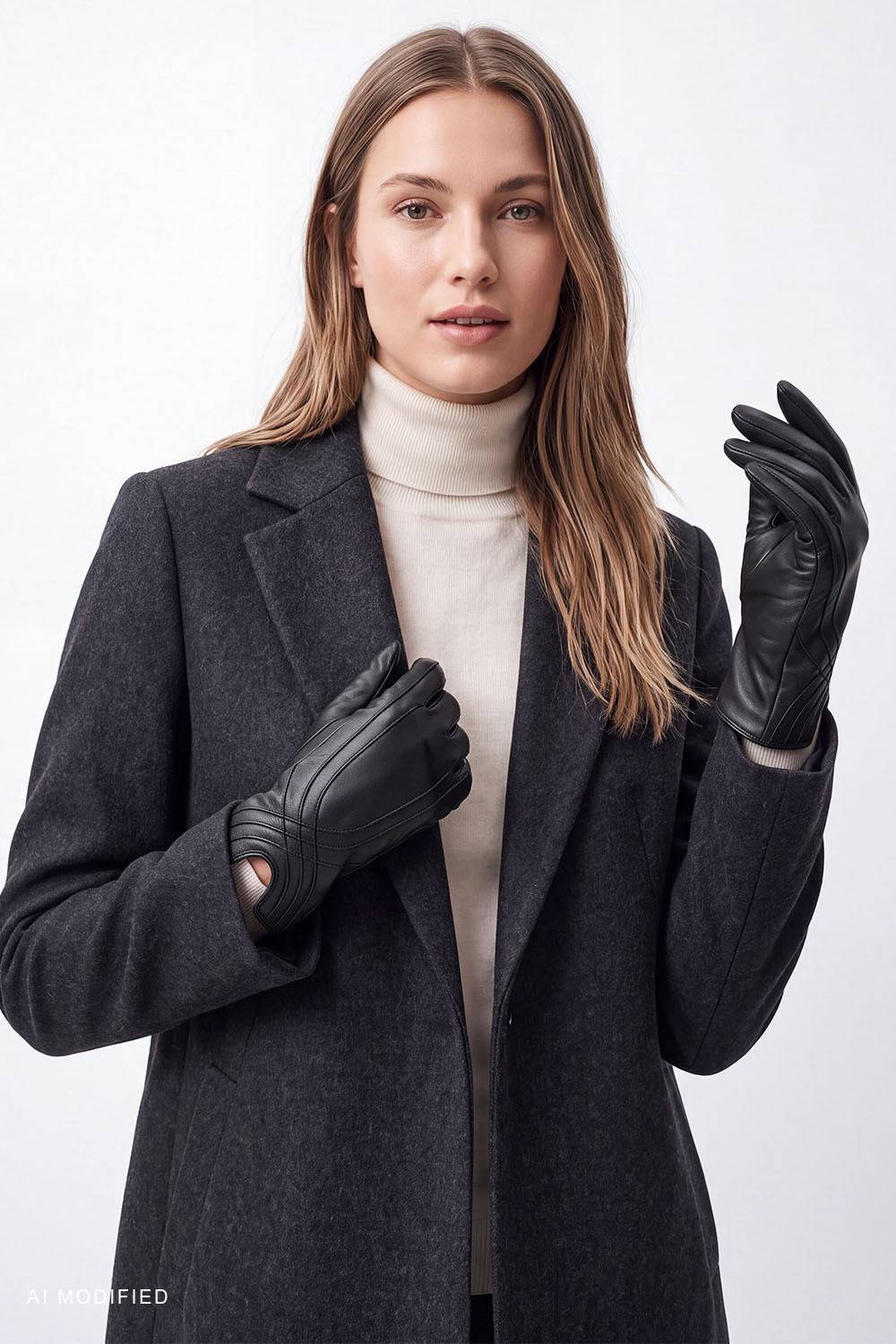 Vivisence Women's Leather Gloves Natural Leather Warm Lined, black