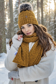 Vivisence Bonnet Femme Avec Pompon Doublé En Polaire Tricoté Pour L’Hiver 7015, jaune foncé