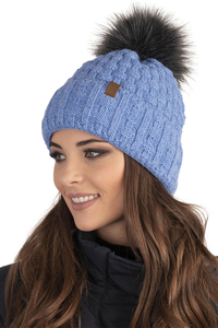 Vivisence Bonnet Femme Avec Pompon Doublé En Polaire Tricoté Pour L’Hiver 7015, bleu denim