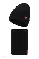 Vivisence Damen Set Mütze und Loop Schal Rippstrick, schwarz