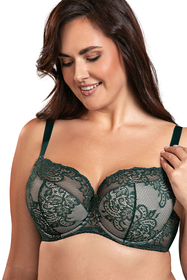 Vivisence Underwired Bra Lace Semi Padded Bra Half-Padded Cups Floral Lace Details Adjustable Straps Side Seam Boning Perfect for Elegant Gift, green