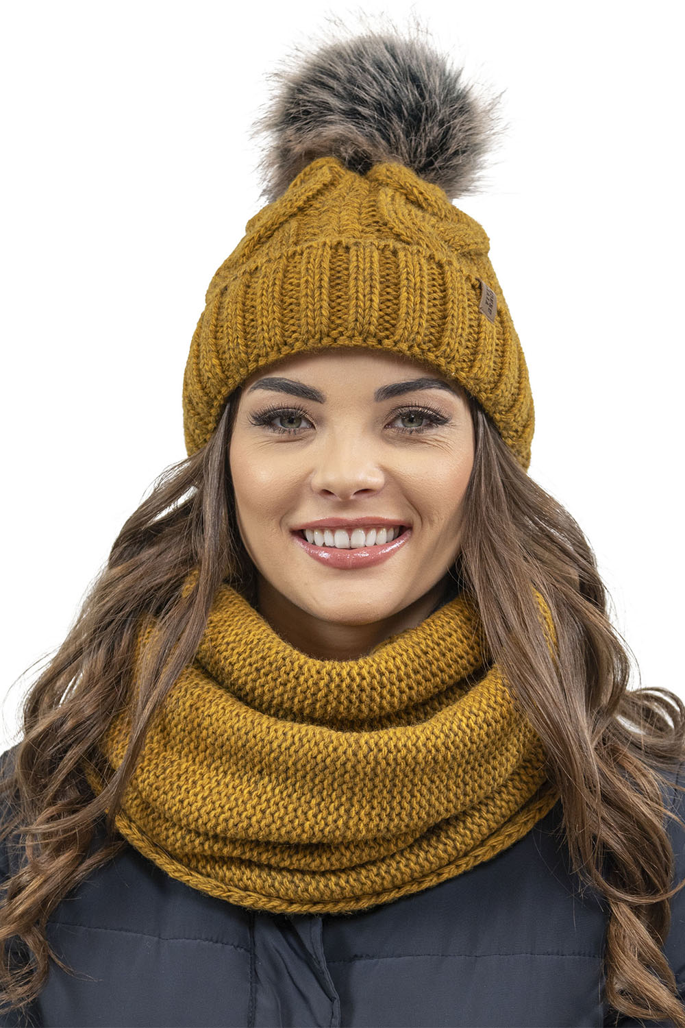 Vivisence Ensemble Hiver Chapeau Comin Gants Pour Confort Quotidien, jaune foncé