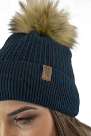 Vivisence Elegant Women’s Winter Set Classic Style Hat with Pom-Pom and Matching Scarf Warm and Static-Free Fabric Perfect for Both Elegant and Sporty Outfits Great Gift Idea, dark blue