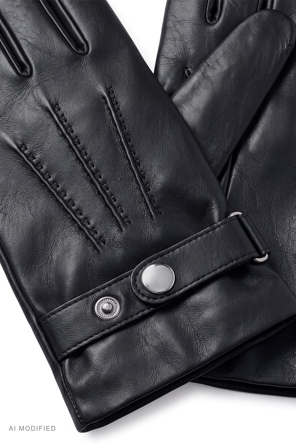 Vivisence men's leather gloves with adjustable wrist strap, black