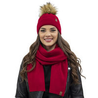 Vivisence Pour Femme Ensemble Bonnet Et Écharpe Automne et Hiver Modèle Élégant Classique En Acrylique Avec Pompon Doux Cadeau Parfait Pour Les Froids Jours 7042Kmpl, rouge