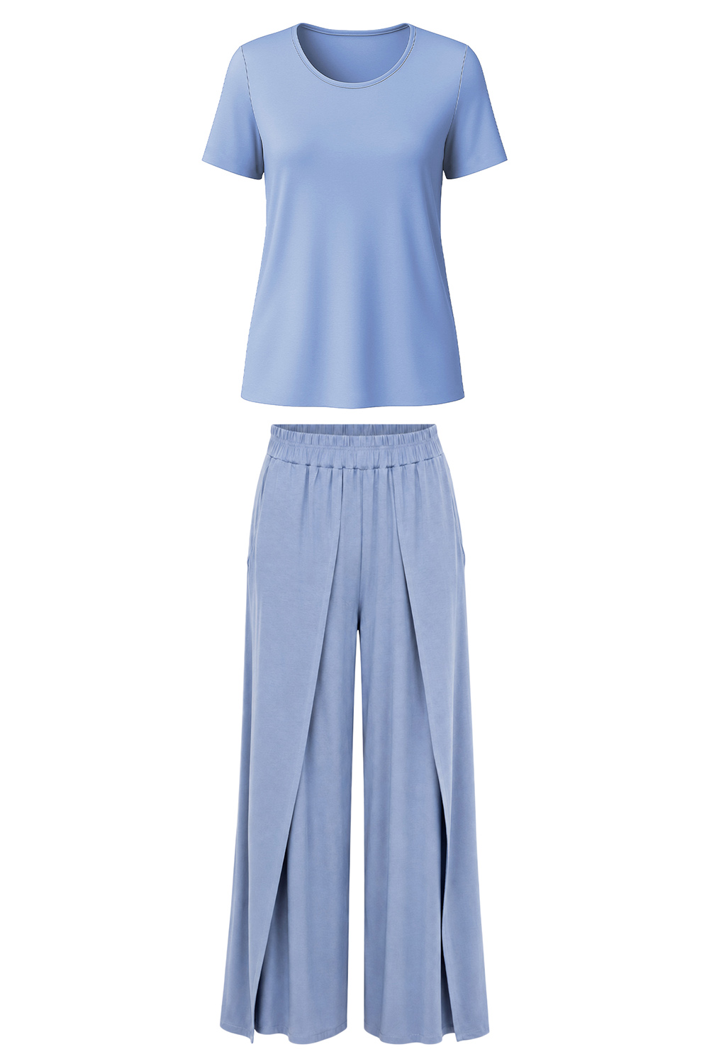 Vivisence Damen Lounge Set Viskose Weites Bein Und Rundhals, Blau