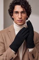 Vivisence Herren Strickhandschuhe mit Wolle, klassischer Schnitt, schwarz