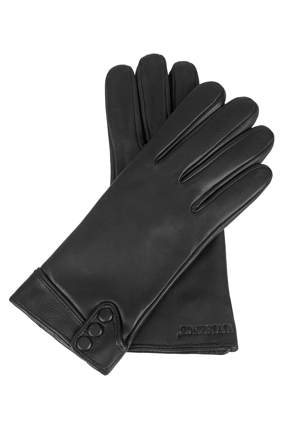 Vivisence Women Winter Leather Gloves Wool Lined With Buttons Cozy Warmth, Black