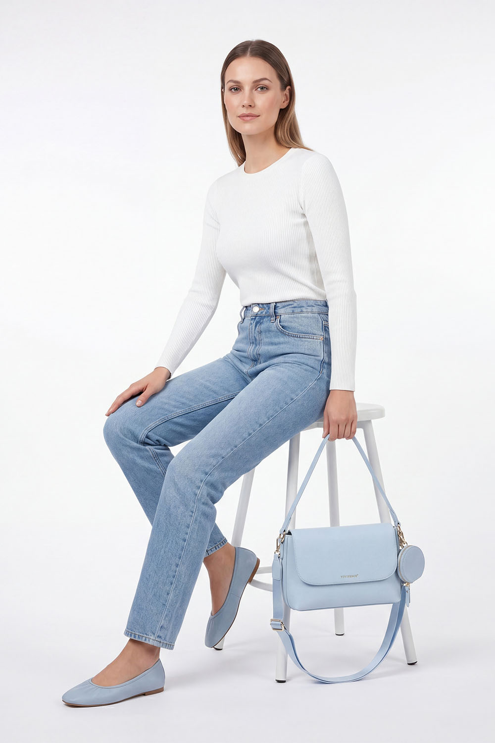 Vivisence Damen Umhängetasche Mit Fächern Und Minitasche Für Ordnung Im Alltag, Babyblau