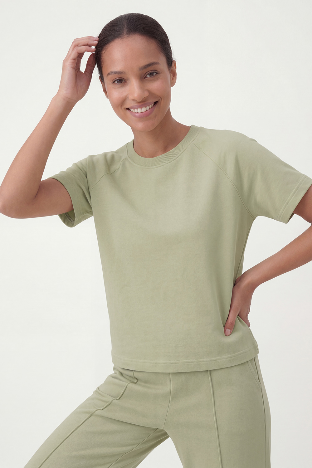 Vivisence T-Shirt Femme Manches Courtes Col Rond Confort Doux Quotidien, olive