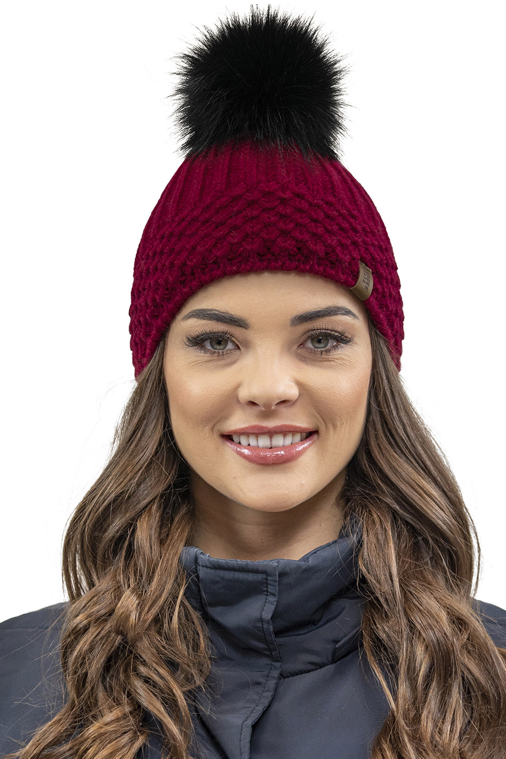 Vivisence Bonnet À Pompon Femme Chaud Et Confortable Pour Les Journées Froides 7016, bordeaux