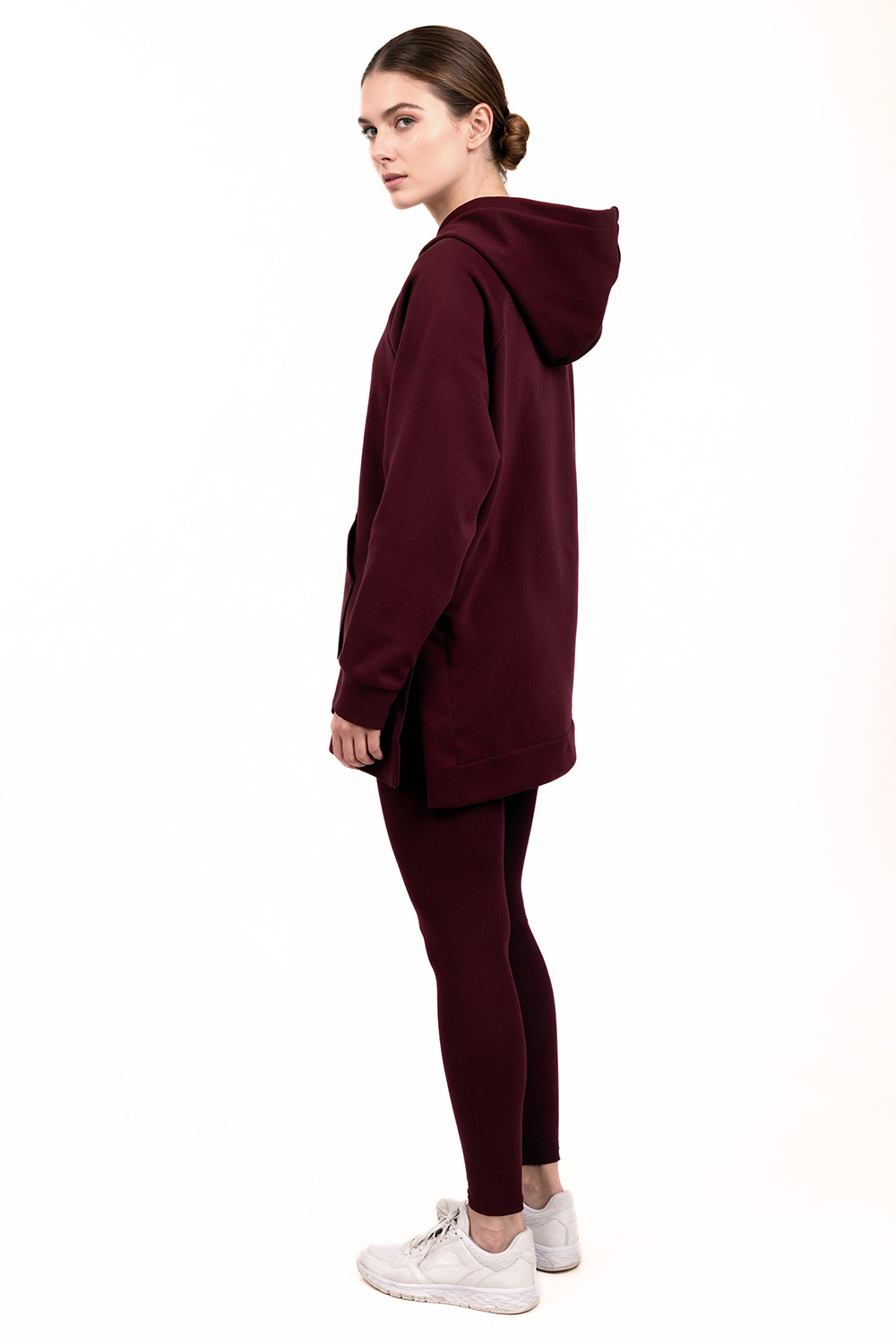 Vivisence Women Loungewear Set Hoodie and Leggings Cotton Blend Comfort Daily, maroon