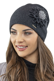 Vivisence Women's Wool Hat With Floral Pleats Antistatic Elegant 7052, dark grey