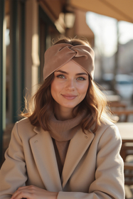 Vivisence Knitted Headband For Women Elegant Headwear For Winter With Front Twist Detail Soft Cotton Blend Snug Fit Ideal For Autumn And Winter, Beige