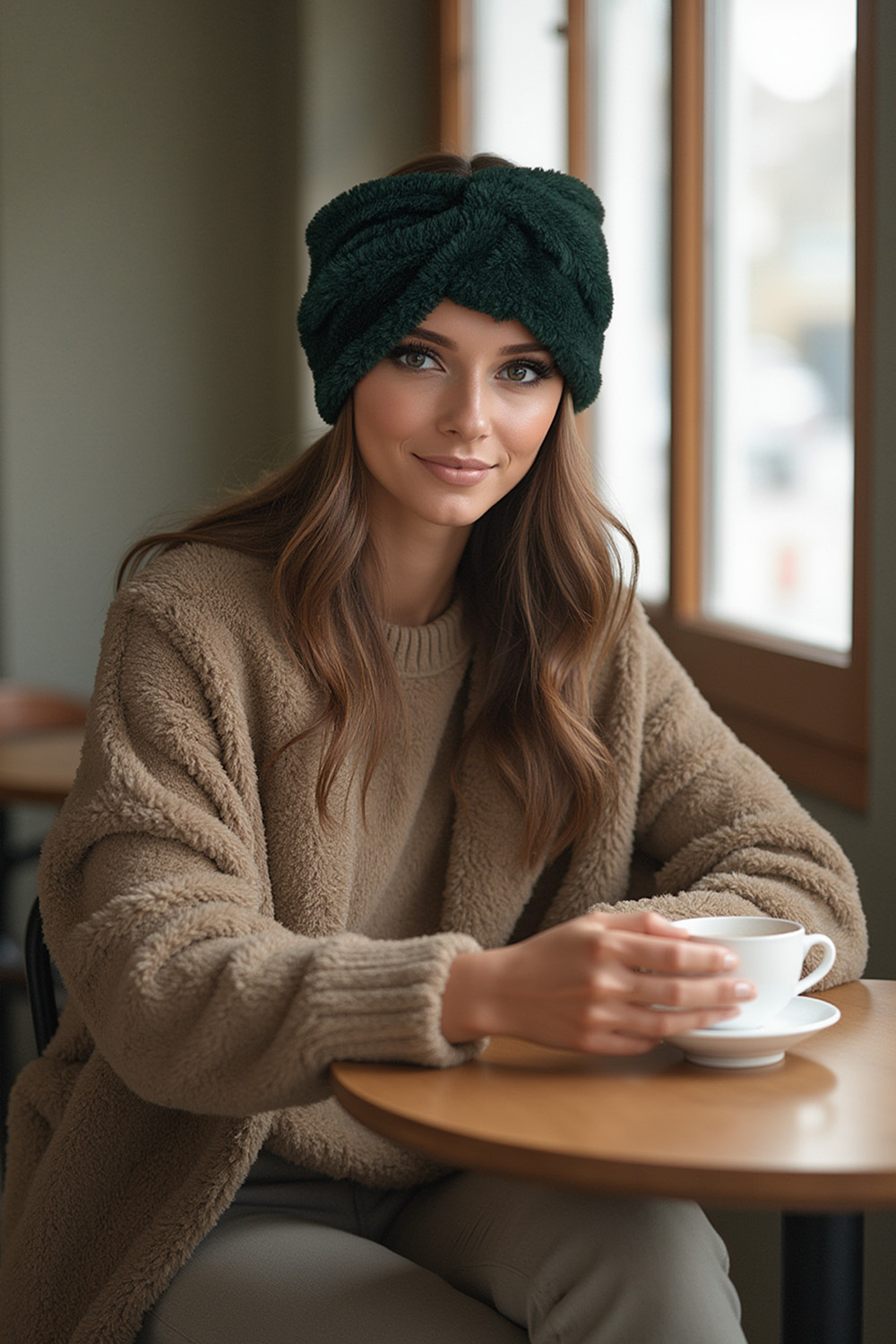 Vivisence Femme Bandeau Maille Duveteuse avec Torsade Confort et Chaleur, vert bouteille