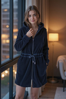 Vivisence Bademantel Baumwoll mit Reißverschluss Weiches Und Warmes Material Perfekt Für Das Abendliche SPA 5012, dunkelblau