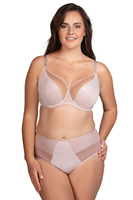 Vivisence Non-Padded Bra Soft Mesh Elegant Bra Upper Cups Smooth Lower Cups Adjustable Straps, Beige