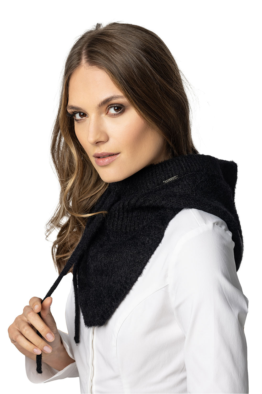 Vivisence Winter Hooded Scarf Balaclava Combo Knitted Yarn Warm Style, black