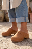 Vivisence Damen Clogs aus Nubukleder, Holzsohle, geschlossene Pantoletten mit Absatz, bequem für Alltag und Büro, hellbraun