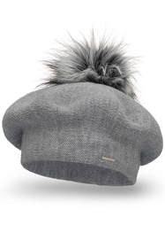 Vivisence Béret Femme Pour L'automne et L'hiver Avec Pompon En Fausse Fourrure Tricoté En Laine Acrylique Doux Chaud Et Confortable Idéal Classique Et Élégant 7035, gris clair