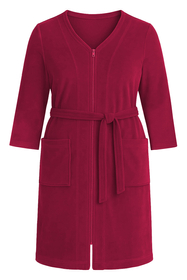 Vivisence Dressing Gown Cotton Zipper and Belt Pockets Home Comfort 5011, ruby
