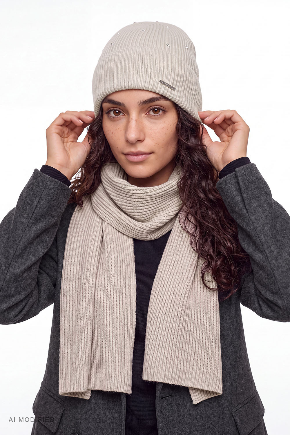 Vivisence Damenmütze Merinowolle Kaschmir Strick Beanie Wintermütze, beige