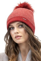 Vivisence Damen Bommelmütze Winter Bommel Strickmütze Subtilem Pepitamuster 7095, rotes Pepitamuster