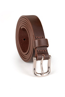 Vivisence Women's Leather Belt Slim Silver Buckle Adjustable Fit Essential P0006, brown