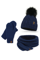 Vivisence Women Winter Hat Scarf And Gloves Set Fleece Lined Soft Knit Warmth, navy blue