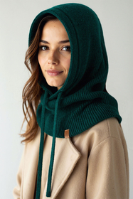 Vivisence Women Winter Hood Soft Cotton Knit Adjustable Drawcord Cozy Warmth, Green