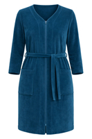 Vivisence Femme Robe de Chambre Coton Fermeture Éclair Confort à la Maison 5011, turquoise foncé