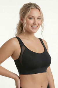 Vivisence Women’s Non Wired Soft Bra, Unpadded Everyday Comfort Bra with Cross Back Adjustable Straps and Supportive Seamed Cups, Black