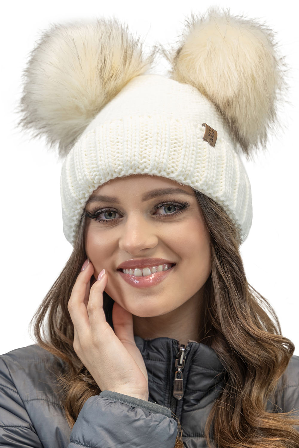 Vivisence Fashionable Women’s Winter Set Perfectly Fitted Hat with Dual Eco-Friendly Pom-Poms and Soft Anti-Static Fleece Lining Foldable Snood Scarf Ideal For Cold Weather, ecru