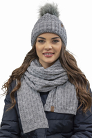 Vivisence Stylish Women's Winter Set Hat With Pompom And Warm Fleece Lining Paired With Classic Matching Scarf Made From Soft And Warm Fabric Perfect For Cold Weather, light grey